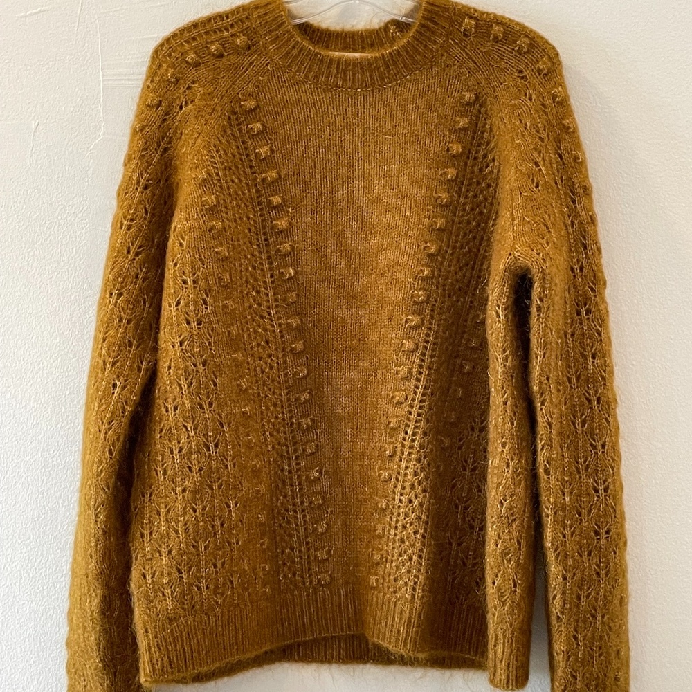 Sezane Crewneck Gold Brown Wool and Kid Mohair Sweater XXS